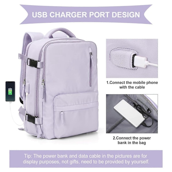 Vattentät Lätt Reseryggsäckar Stor Kapacitet Kvinnors Multifunktionell Resväska USB-Laddning Kvinna Flygbagage Dark grey 43x30x20cm