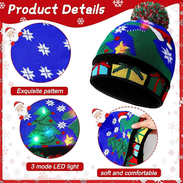 2024 NY LED Julhatt Kreativ Blinkande LED-ljus Stickad Hatt Snögubbe Vinter Varm Färg Stickad Mössa Julklapp 2