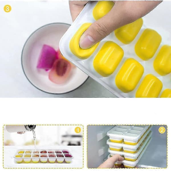 Kølet fødevaregodkendt silikone isterningbakke med låg isterningeform yellow