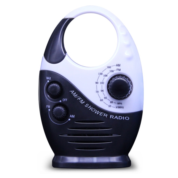 Mini AM/FM-radio, vattentät högtalare för badrum, övre handtag för att infoga musikkort, bärbar knapp, justerbar volym, svart
