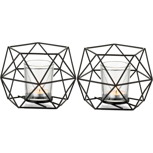 Set med 2 geometriska ljusstakar Modern design Mittpunkt för värmeljus Bröllop Vardagsrum Födelsedag Hemdekoration Metall