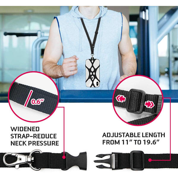 1 stk Mobiltelefon Lanyard Stropp Veskeholder med Avtakbar Halsstropp Universal for Smartphone iPhone 8,7 6S iPhone 6S Plus Black