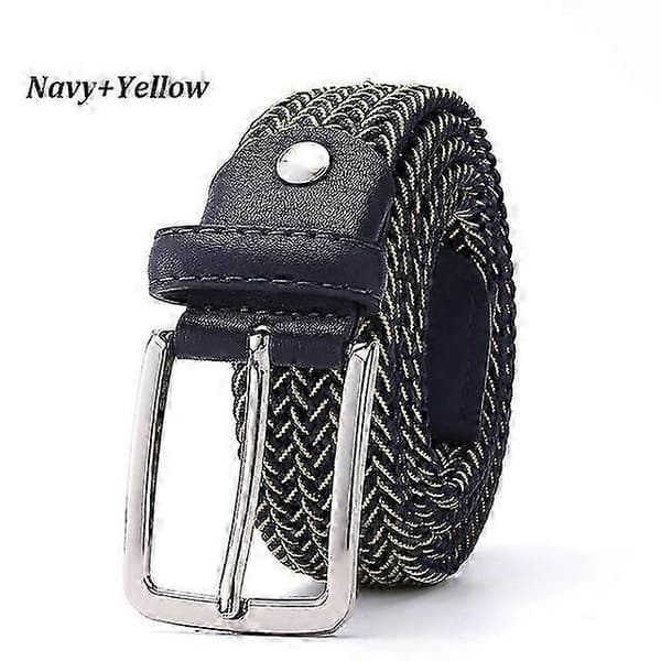 Herre Golf elastisk bælte læderbælte mand flettet elastisk elastisk bælteZZ16 YellowNavy 125cm