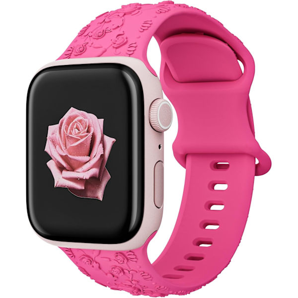 Gravert Rem for Apple Watch-reimer, iwatch-reim Kvinner, Myk Silikon Rose Blomstermønster Bånd for iWatch Series-reim Barbie Pink/Starlight 38/40/41mm