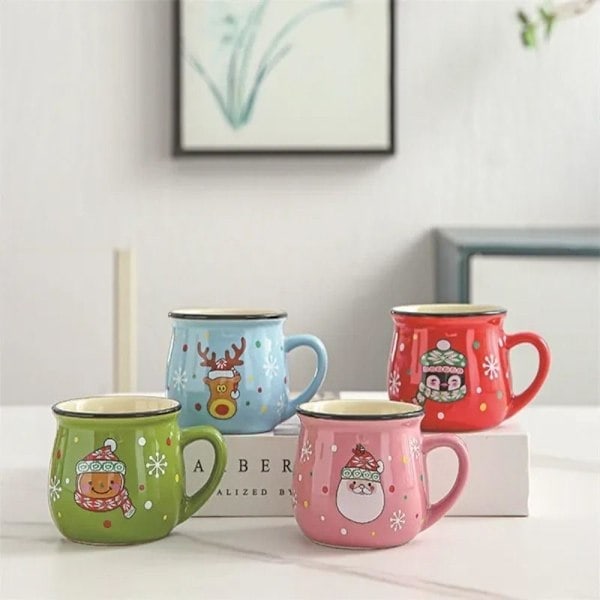 Julkeramisk Mugg, Jul Keramisk Drickmugg 150ml Festlig Design för Varma Drycker, Te, Kaffe, Varm Choklad, Grön Björnunge Stil
