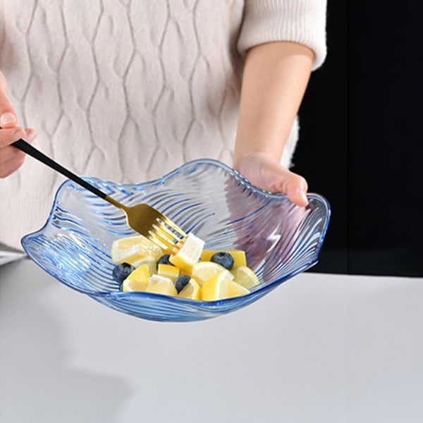 Fruktfat, Kristall Serveringsfat, Klar Salladskål, Snacks Dessertfat, Blomma Form Vågig Kant Platta Blue