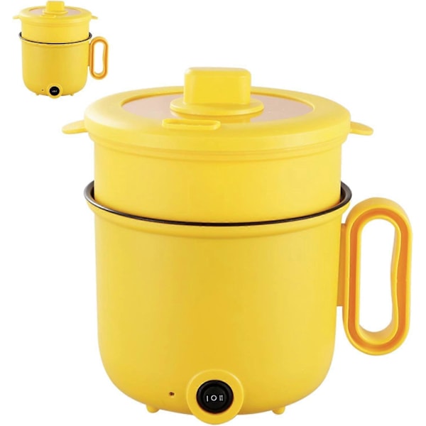 Elektrisk Gryta med Anti-Skållningshandtag, Genomskinligt Lock, Snabb Nudeltillagare 1.5L Mini Gryta för Biff, Ägg, Stekt Ris, Ramen, Havregryn, Soppa (Gul Enkel) Yellow Double Layer