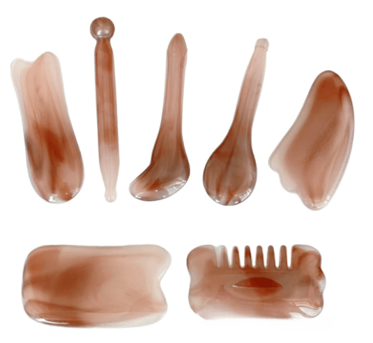 7-delars Gua Sha-set, Harts Gua Sha-set för ansikte och nacksmärta pink