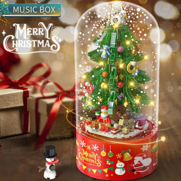 Julmusikask med julgran Byggklossar DIY Dockhus Nyår Tomte