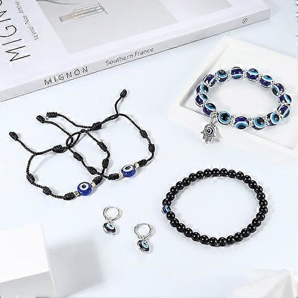 11 stk. Ondt Øje Halskæde Vedhæng til Kvinder Mænd Lædertov Ondt Øje Øreringe Beskyttelse Armbånd Smykker Sæt Ondt Øje Charms