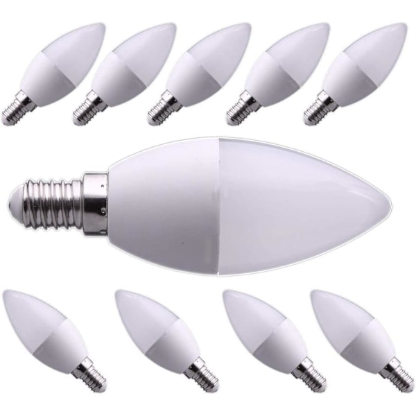 10 LED pærer 7W E14 C37 svarende til 60W, 330° spredning, neutralt hvidt lys 4200K. Perfekt til stuer.