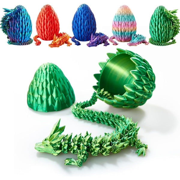 3D-printat Drakägg, Kristalldrake i Drakägg, Överraskningsägg, LED-Drake, Gåva till Pojkar och Flickor drake, gåva till pojkar och flickor Yellow Green