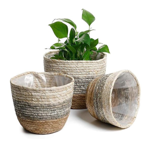 Solid Konstruktion Stor Kapacitet Halmplanter DIY Handgjord Vävd Blomkruka Förvaringskorg Trädgårdsartiklar M