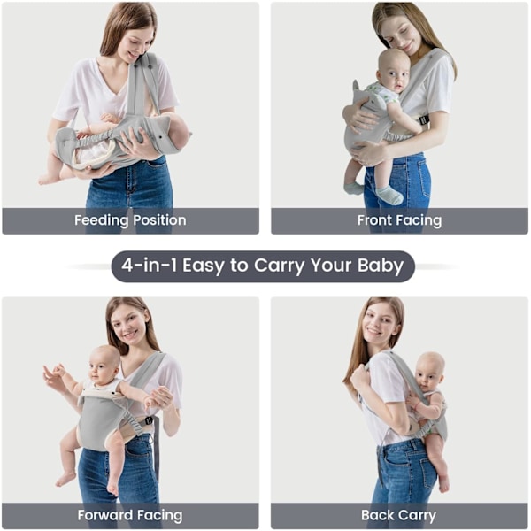 Babybærer med lomme, perfekt for nyfødte til småbarn opptil 15 kg - Grå
