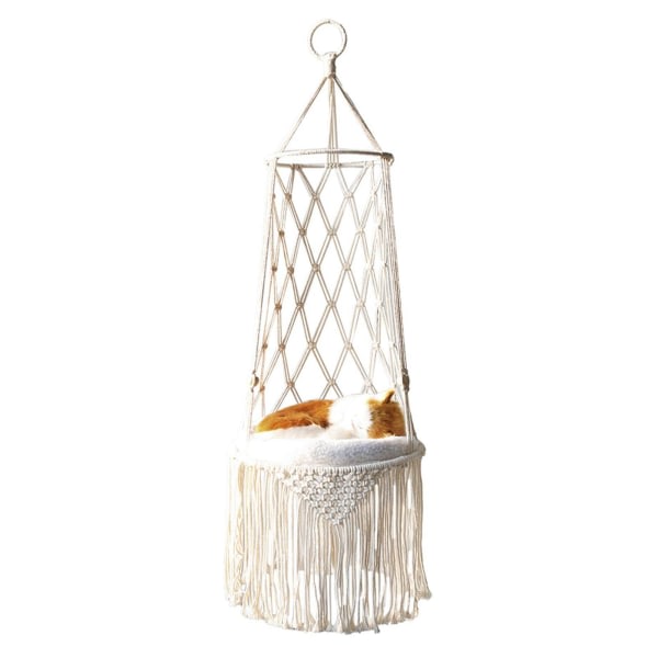 Cat Bed, Hanging Macrame Pet Bed, Woven Ceiling Hammock, Hammock for Cats, Pet Gifts, Hammock, Swing Bed Cat Macrame Hammock with Tassel