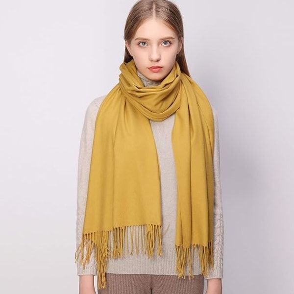 Dame Skjerf Pashmina Sjal og Wraps for Bryllup Skjerf for Kvinner Vinter Mustard