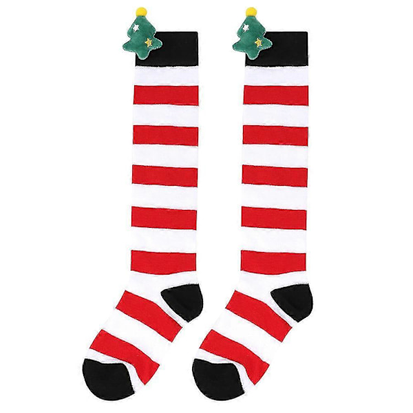 Nya julstrumpor för barn höst och vinter, söta plyschdockstrumpor, knästrumpor, randiga strumpor, tecknade dockstrumpor white blacked Christmas tree