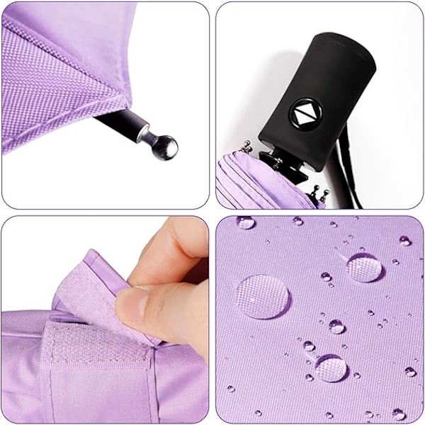 Rejseparasol Foldbar Kompakt Parasol Automatisk Åbning og Lukning Solregnparasol med Ærme Purple