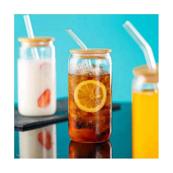 6 st 47 cl glas med lock och sugrör, transparenta glas för kaffe, öl, te, vinglas, hållbara dricksredskap