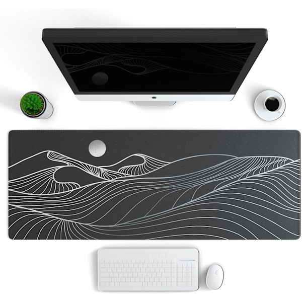 Stor Gaming Mousepad med Syet Kant, Minimalistisk Bjerg Desk Mat, Udvidet Mousepad med Anti-Slip Bund