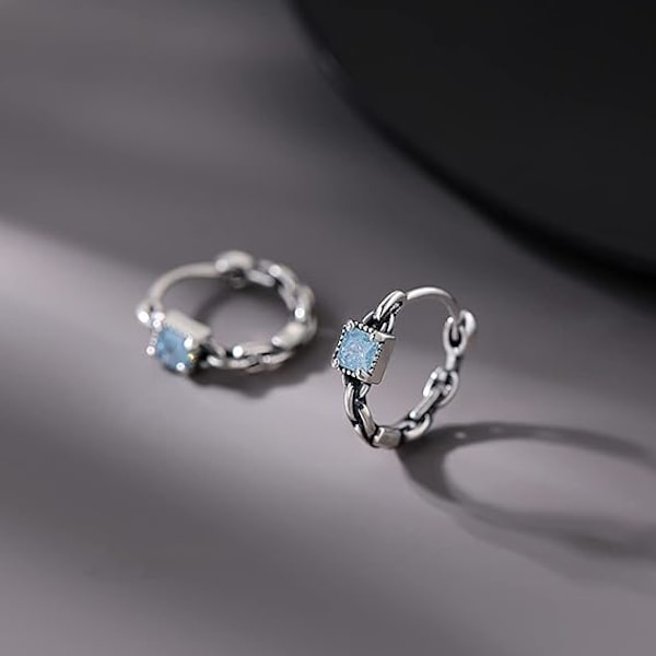 925 Sterling Hopea Sininen Rengaskorvakorut Naisille Teini-ikäisille Linkki Rengaskorvakorut Retro Huggie Rengaskorvakorut
