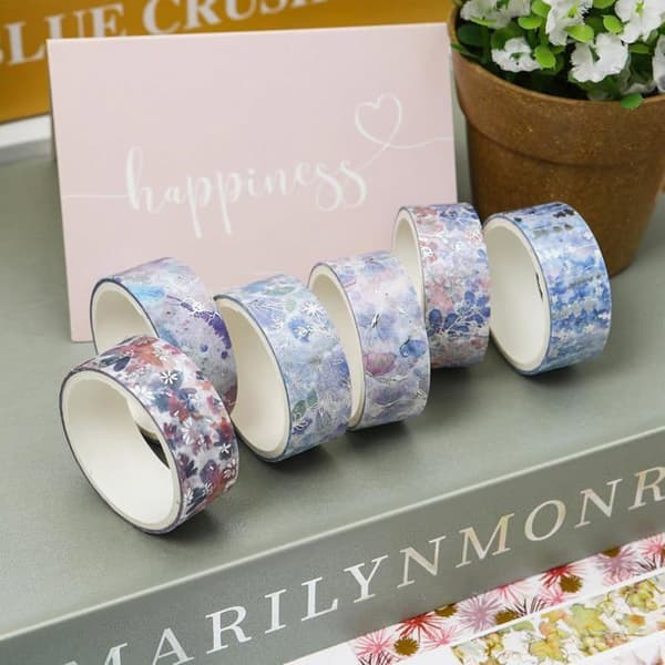 Washi Klæbebånd - 6 Ruller - Dekorativt Papir - Scrapbooking og Håndværk - 15mm x 2m