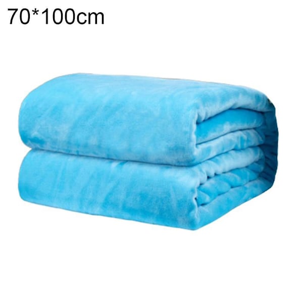 Polyester Myk Varm Ensfarget Teppe Sovepledd Gulvteppe for Hjem Soverom Sengetøy Sky Blue 70*100cm.