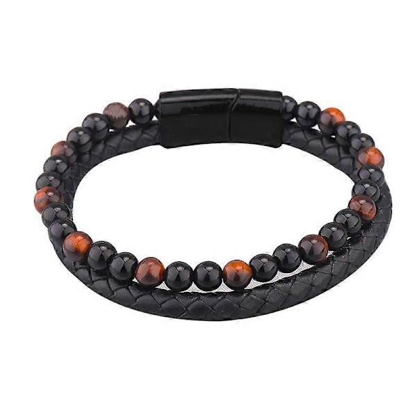 Herrar Pärl Läder Armband Natursten och Läder Armband för Män Presenter 4