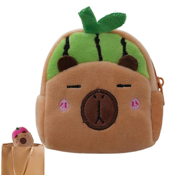 Capybara Plånbok Söt Plysch Capibala Pung Bärbar Djurtema Förvaringsväska för Pojkar och Flickor, Hörlurar, Snacks, Godis 9x10x5 Cm Green