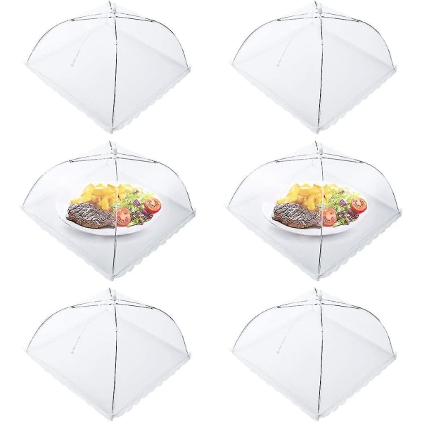 Fly cover, set of 6 food sets, foldable cake cover, umbrella food cover, perfect fly protection food, fruit, picnic, barbecue, 45x45cm, white