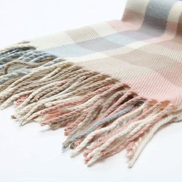 1 st Kvinnors Mode Lång Sjal Stor Rutig Vinter Varm Rutig Stor Halsduk Beige Pink