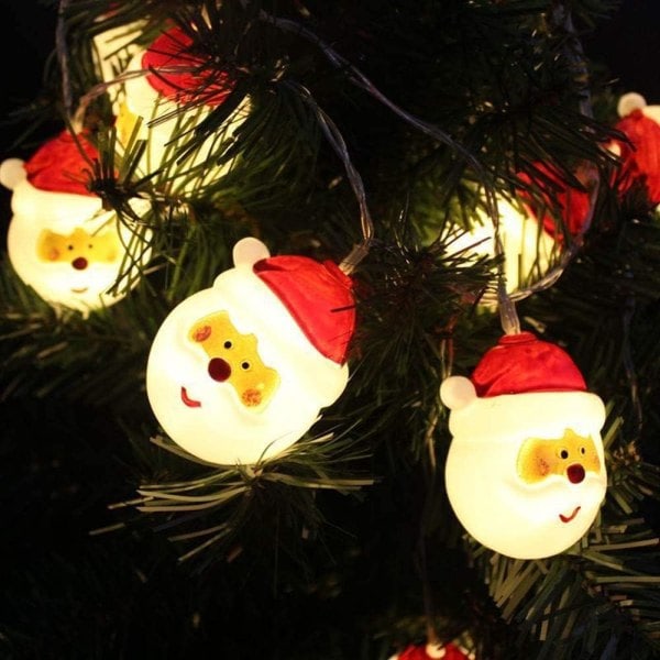 (2,6 tommer julemandshoved) Julelys Julemandshoved Lysstreng Batteridrevet Julemandslygter til Julepynt