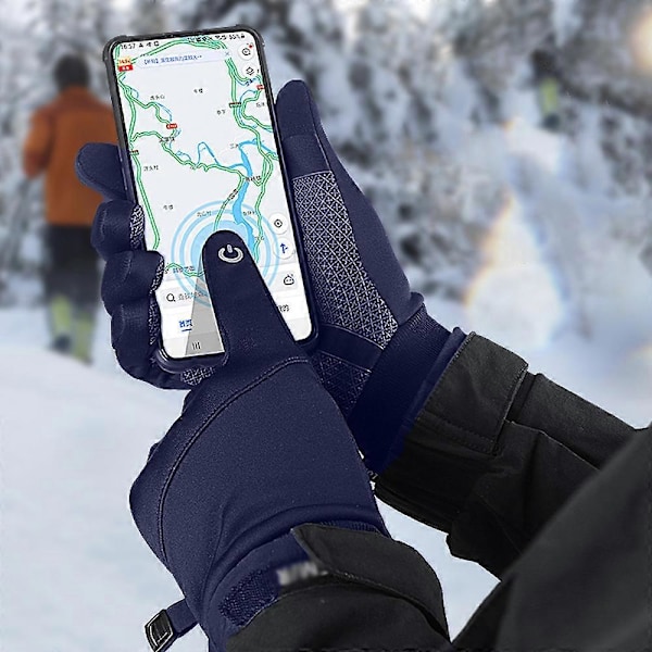 Vanntette hansker for menn og kvinner, varme vinterhansker med sensitive fingertupper Blue S