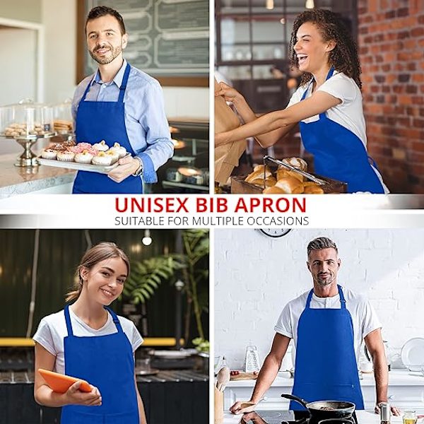 2-pack justerbar haklappsförkläde med 2 fickor Vattenavvisande matlagningsköksförkläde för män, kvinnor med långa band Blue