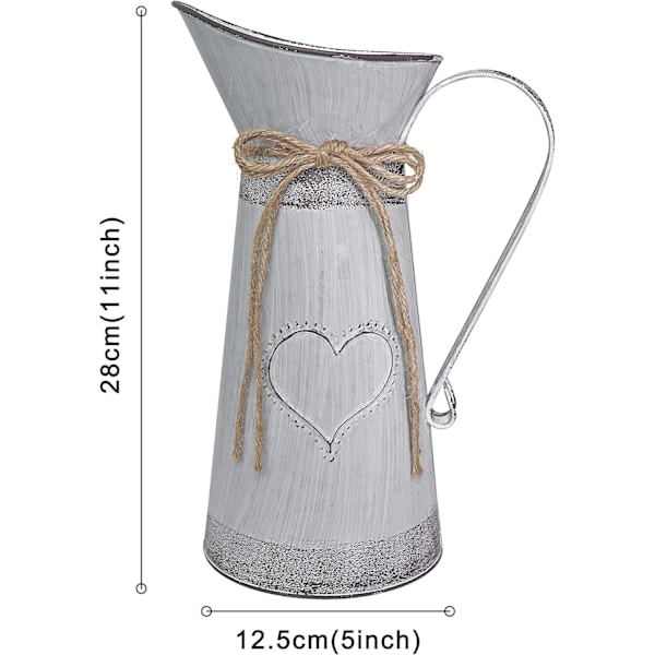 1kpl Metallinen Kulunut Tyylikäs Kukka-maljakko Rustiikkinen Ruukku-maljakko Vintage Harmaa Maljakko Kukille Sydämen Muotoisella Kuviolla Flower-jug