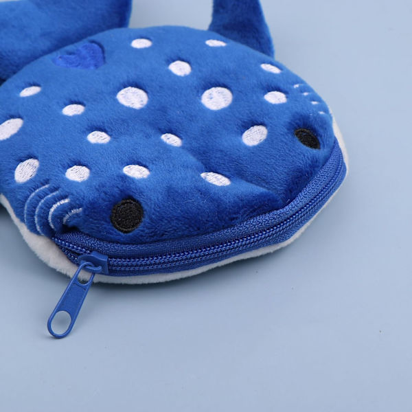 Plush Hai-Myntpung, Tegneserie Søt Myntpung med Glidelås, Pluss Tredimensjonal Myntlomme Hodetelefonveske Lommebok for Barn Blue