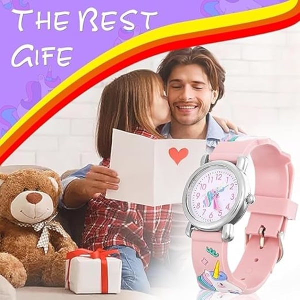 Barnklocka Flickklocka Enhörning Barnklocka Kvarts Klocka Söt Tecknad Leksak Analog Silikonarmband Armbandsur