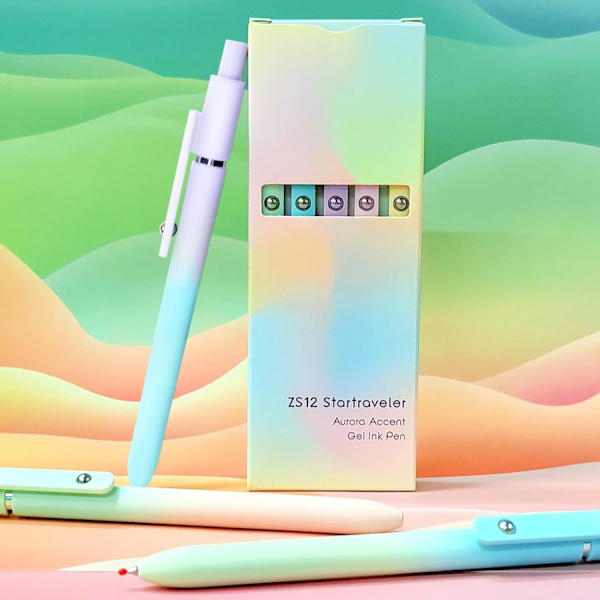 Gelpen, 0,7 mm Sort Blækpen, Tilbagetrækkende Fin Spids Glat Skrivepen til Journal Noter, Sød Kontor Skoleforsyninger Gave til Drenge og Piger 5 Pcs Aurora