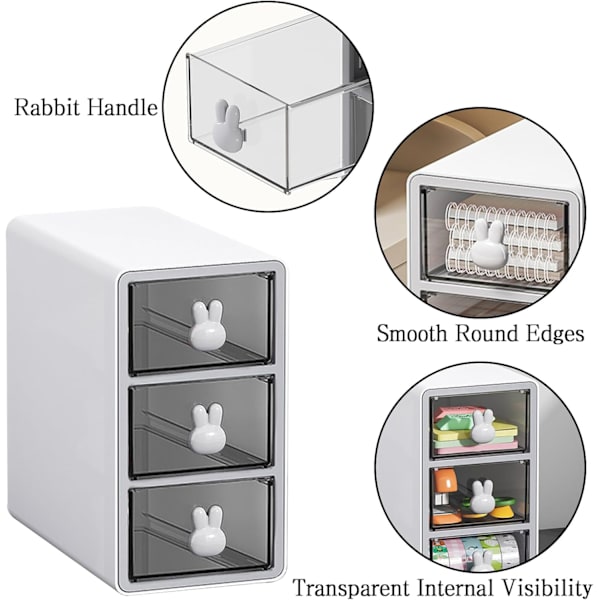 Stable Stakbar Opbevaringsboks til Skrivebord med 3 Skuffer, Transparent Multilag Kosmetik Opbevaringsboks Skrivebord Opbevaringsboks, Velegnet til Kontor Skrivebord Kosmetik