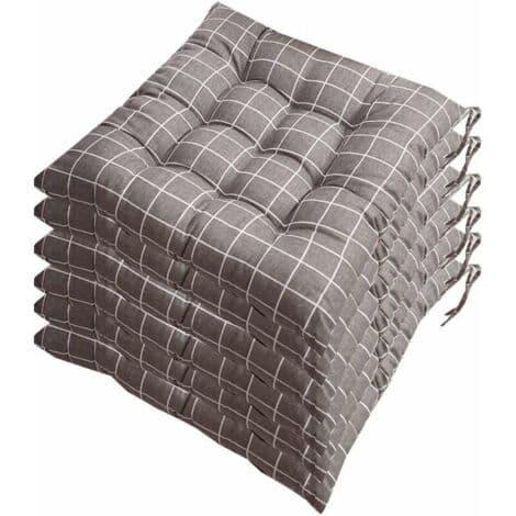 Sæt med 6 stolehynder 40x40 cm – 50% polyester og 50% bomuld – Vendbar med bindebånd – Maskinvaskbar ved 30°C