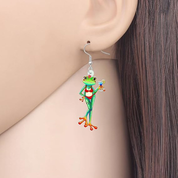 Akryl Söt Cartoon Skateboard Groda Örhängen Drop Dangle Stora Långa Mode Djur Smycken För Kvinnor Flickor Tonåringar Charms Hawaii