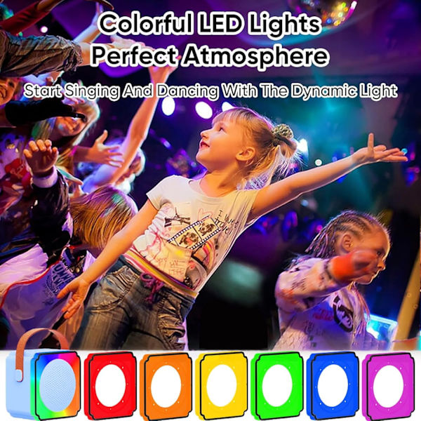 Lasten Karaoke-laitteet 2 mikrofonilla, Kannettava Bluetooth-kaiutin värikkäillä LED-valoilla, Äänen muuttaminen, Mini Karaoke-laite syntymäpäivälahjoiksi Blue