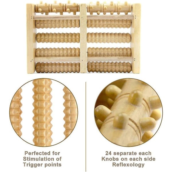 Fotmassage Roller Trä, Fotmassagerare, Fotmassage Roller Inkl, Fotreflexologi Dubbel Fotroller Tillverkad av Trä för Ödem, Plantar Fasciit