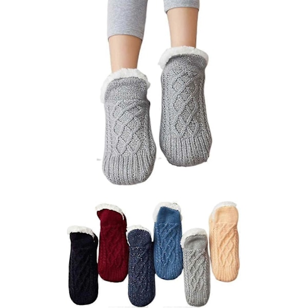 1 Par Vevde og Fløyels Innendørs Sokker Tøfler, Sklisikre Termosokker for Innendørs Gulv, Farvel til Nummenhet, Hevelse Gray M for EU Size 40-42