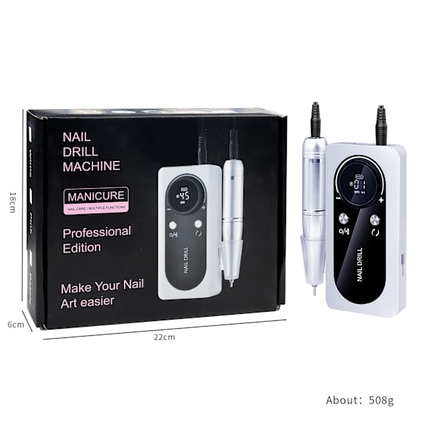 Snabb och effektiv 45000 RPM Laddningsbar Bärbar Elektrisk Nagelfil Vit White