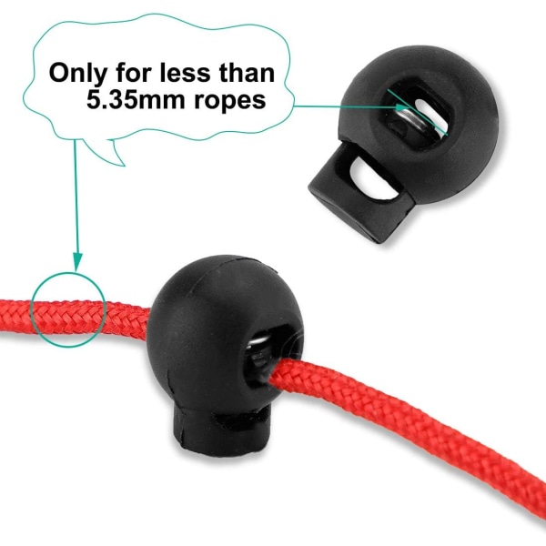 10 stk Fjederbelastede Runde Plastik Toggle Stopper Snoer Låse Endestykker, Sort, 1,8 x 1,5 x 1,5 cm