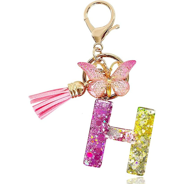 Alfabetet nøglering ringe Pink Cute nøglering med sommerfugl kvast vedhæng indledende bogstaver H