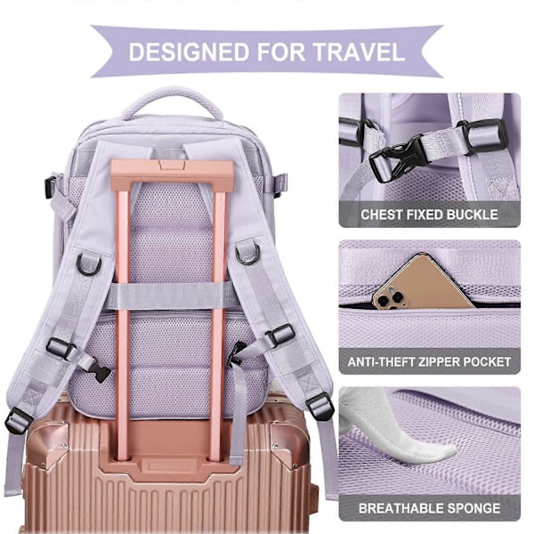 Vattentät Lätt Reseryggsäckar Stor Kapacitet Kvinnors Multifunktionell Resväska USB-Laddning Kvinna Flygbagage Beige 43x30x20cm