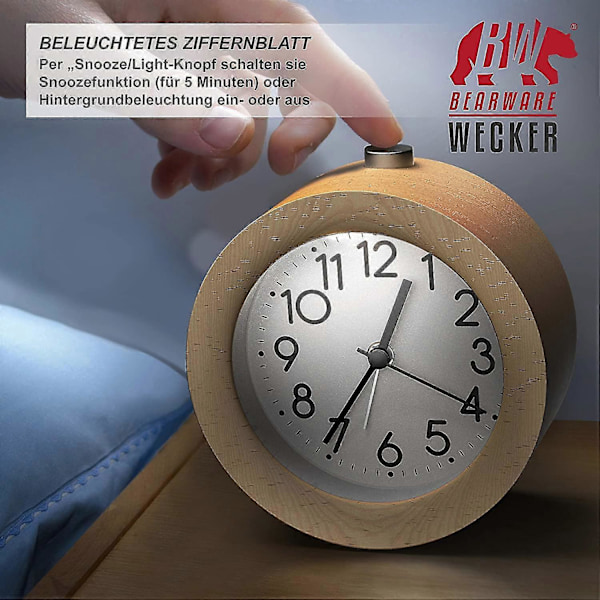 Csl - Analog Väckarklocka - Retrodesign - Belyst Urtavla Med Ljus - Tyst - Reseväckarklocka - Larmljud - Snooze-knapp Snooze-funktion -