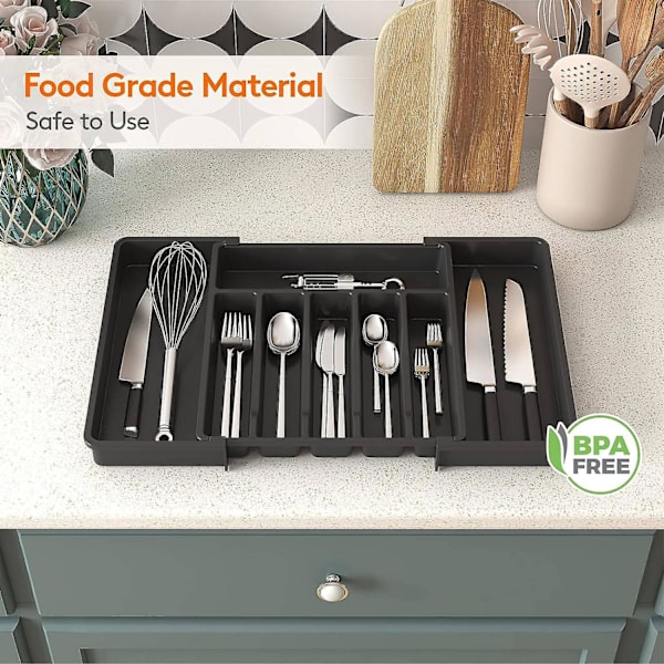 Bestikboks Udvidbar Skuffeorganizer Justerbar Bredde Kompakt Design Nem Adgang Rum Grey